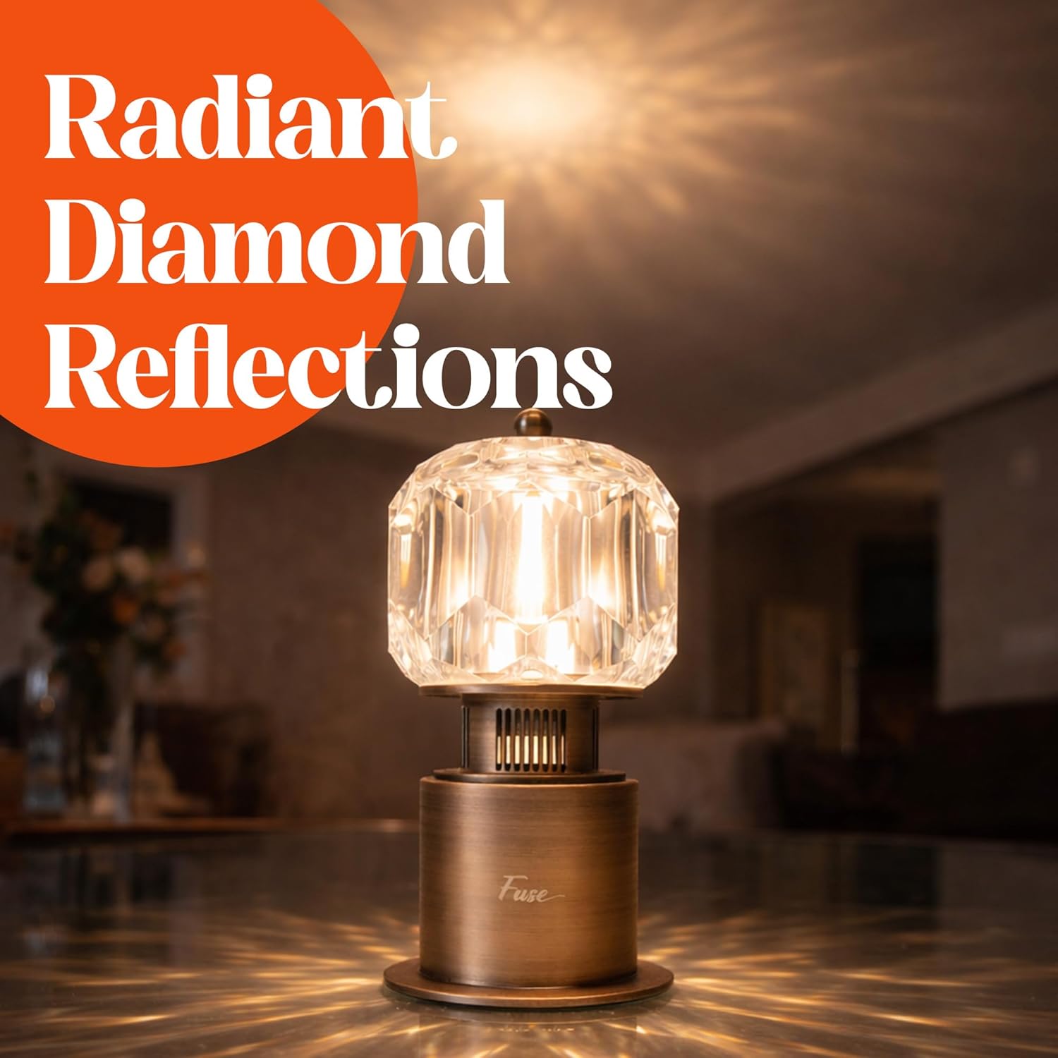 Fuse Soluna Crystal Bluetooth Speaker Lamp | Hand Polished Prism Table Lamp with Built-in Speaker | Bluetooth 5.3, Rechargeable Battery | Modern Luxury Ambient Light for Bedroom, Desk, Living Room