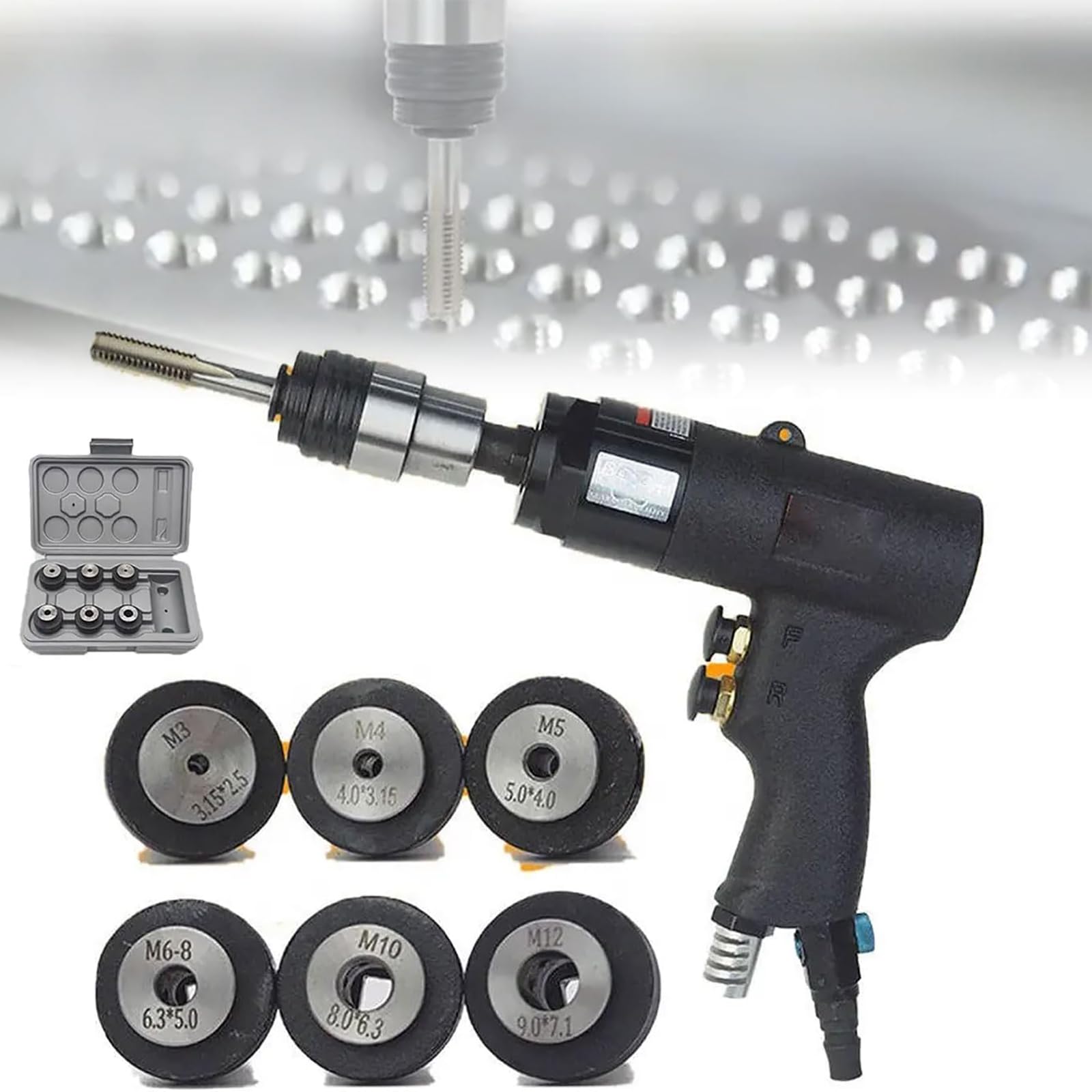 MObyat Maschiatrice Portatile, Maschiatrice Pneumatica con Testa Autobloccante E 6 Mandrini, Alta Precisione, Bassa Rumorosità, velocità Costante, Rinforza Il Materiale, per Plastica, Alluminio