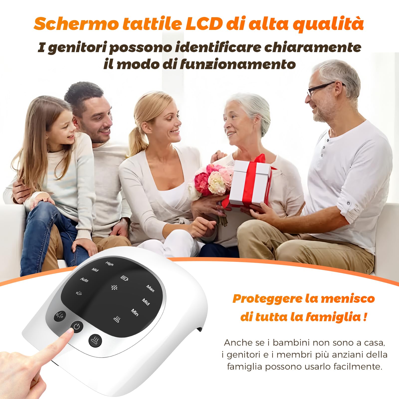 Massaggiatore per ginocchio 3 livelli di temperatura, terapia a luce rossa, display LCD, terapia termica e vibrazione, 7000 giri/min, 120 minuti, colore: nero