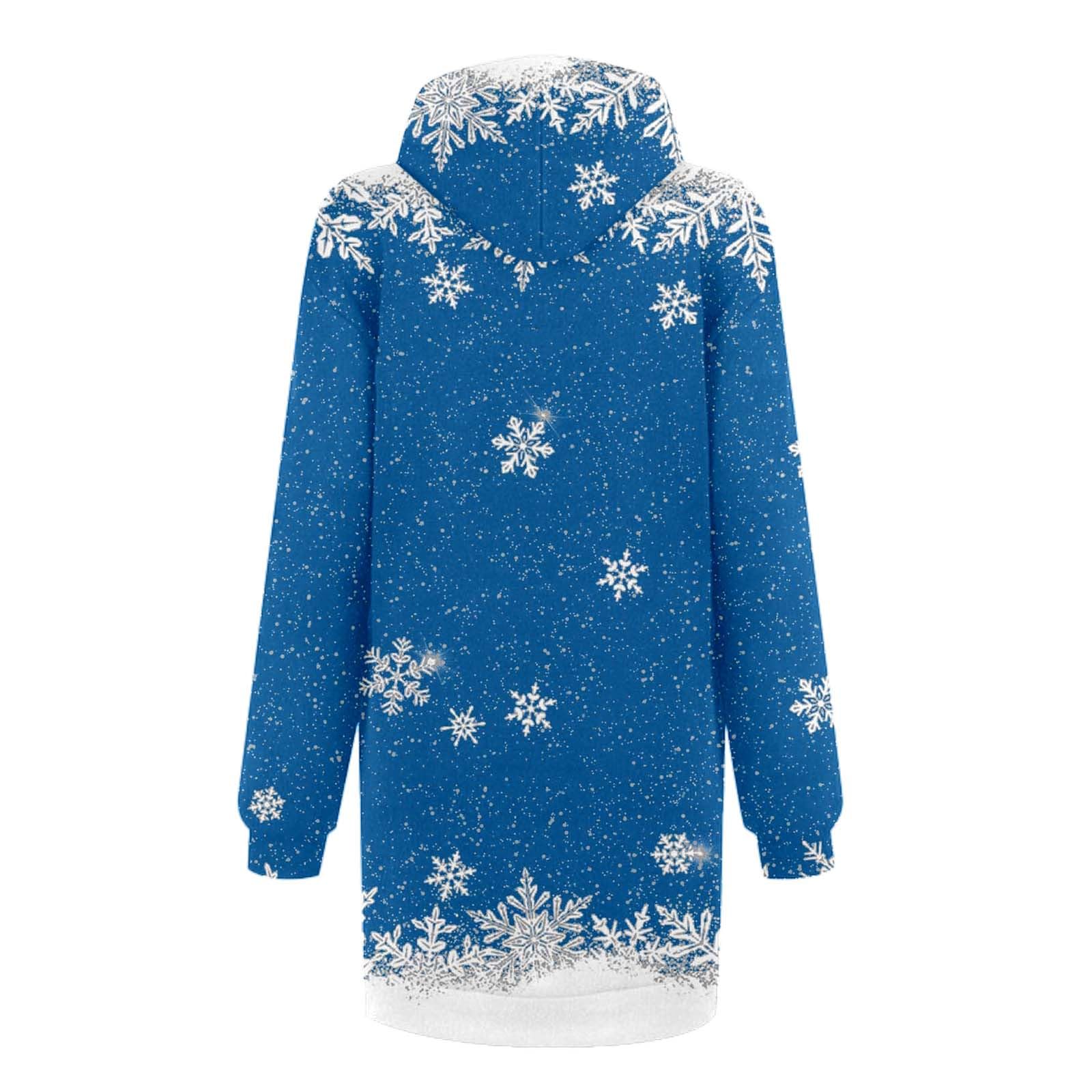 Vestito Natalizio Donna, Felpa Natale Donna Manica Lunga Maglione da Famiglia Taglie Forti Mini Abito Lunga Sweatshirt con Tasche Hoodie Pullover Vestito Natalizio Vestito Donna Maniche Lunghe