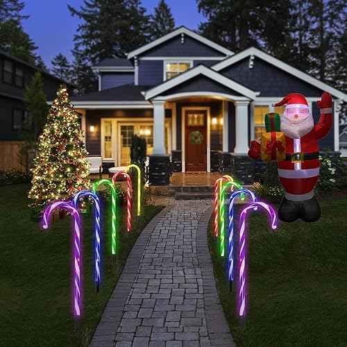 Miniatura 7 de Luces de Navidad para exteriores con bastón de caramelo, paquete de 10 unidades, 60 luces LED de 21 pulgadas, tira de luces iluminadas para camino