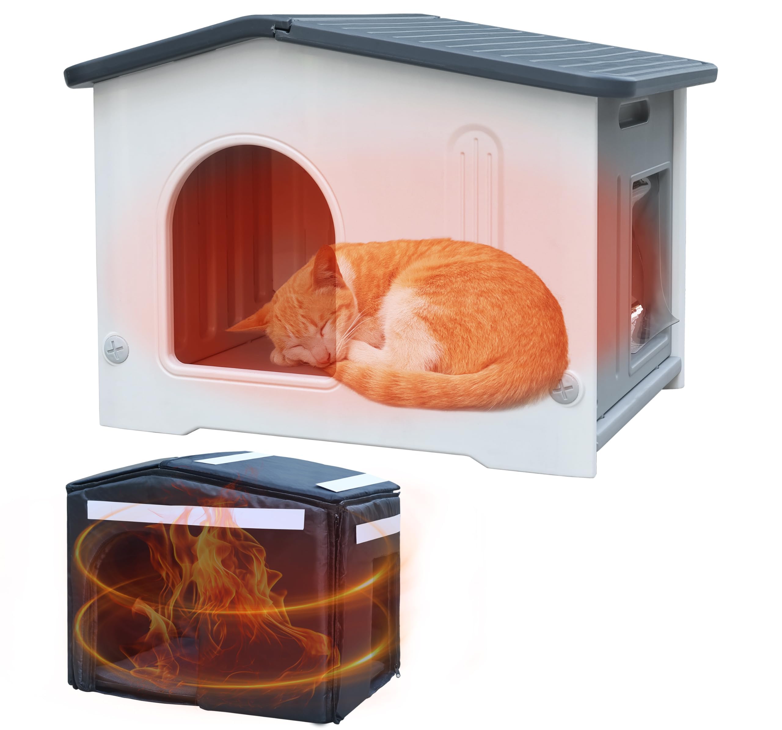 Abris pour chats avec doublure isolée pour chats d'intérieur en plastique pour chats sauvages Abri pour chiens d'extérieur pour chiots pour petits animaux domestiques moyens - gris