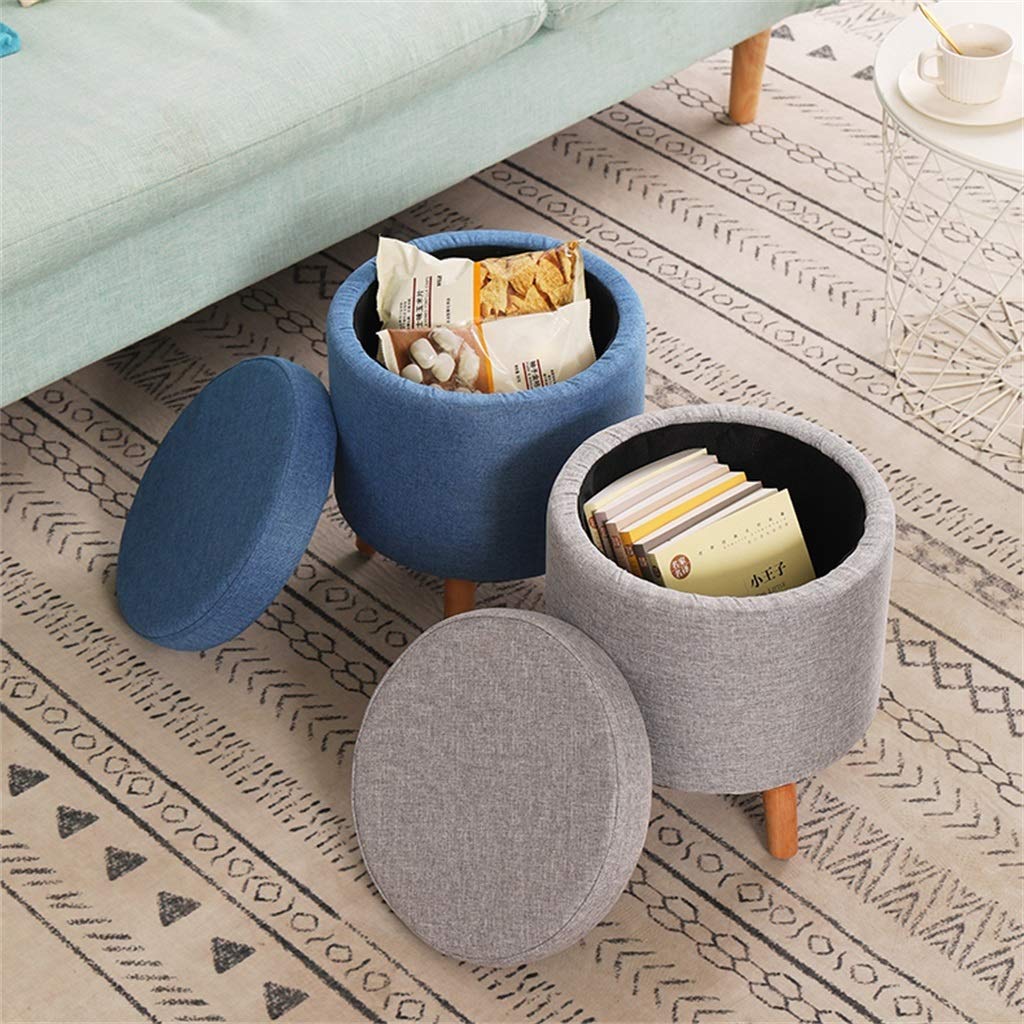 FINDYU Reposapiés De Almacenamiento, Antideslizante Compacto Niños Banco Redondo Adultos Cambia De Zapatos Taburete para Sala Pasillo (Color : Azul, tamaño : 40cm)