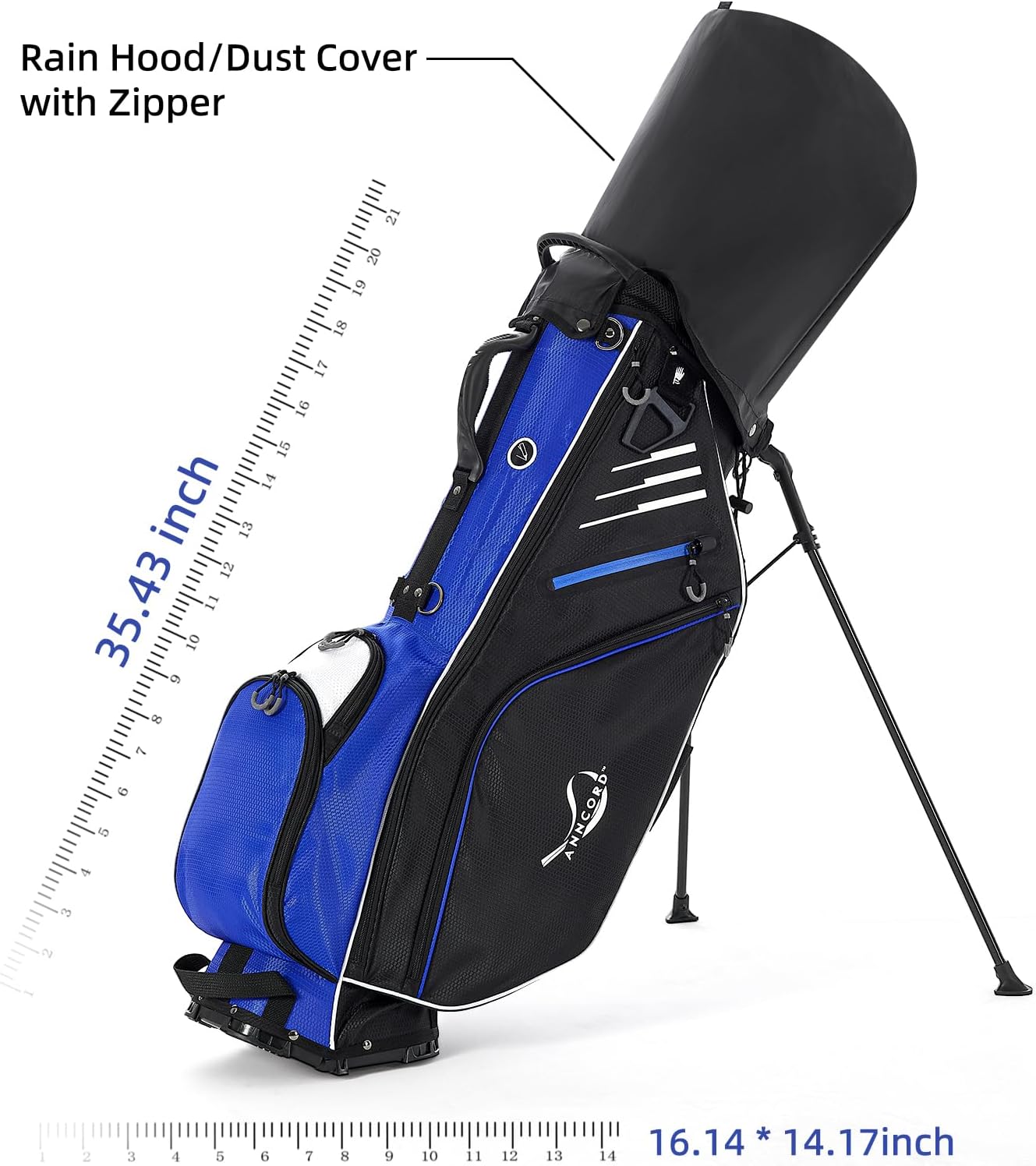 ANNCORD Golf Stand Bag 14 Way Top Dividers Full-Length with Stand, 8 Pockets, Cooler Pouch, Waterproof Golf Bag for Men, Dual Strap, Rain Hood