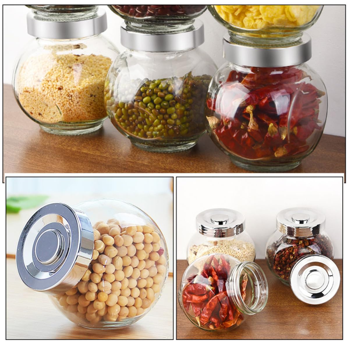 Set da 8 Barattoli in Vetro Chiusura Ermetica, Contenitori Leggeri per Conservare Alimenti Freschi in Cucina, per Tè e Cereali
