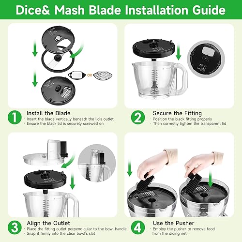 Miniatura 6 de Homtone Procesador de alimentos de 16 tazas, procesadores de alimentos grandes 11 en 1 y combo de licuadora, 5 modos preestablecidos para picar,