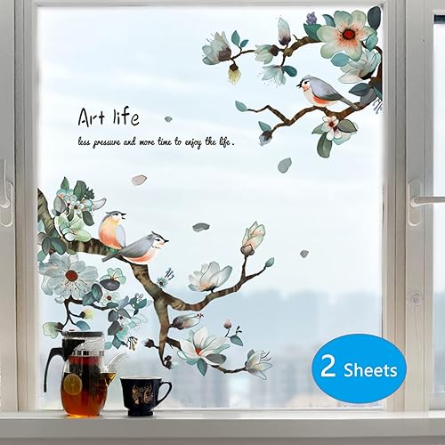 Miniatura 6 de Ohmywor 36 calcomanías anticolisión para ventana, diseño de pájaros en árbol, primavera, para evitar ataques de pájaros, colibrí, doble cara,