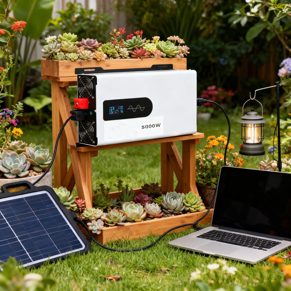 Falownik o mocy 5000 W z czystą sinusoidą 12 V/24 V/48 V DC do 220 V/110 V AC z wyświetlaczem LCD 2 otwory wentylacyjne Falownik samochodowy niskiej częstotliwości