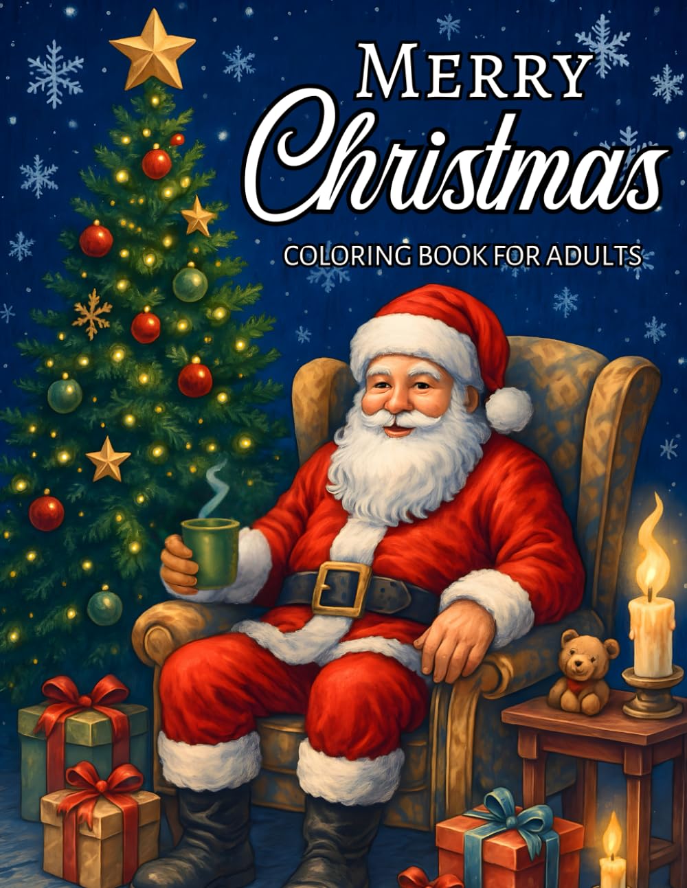 Merry Christmas Coloring Book: Large Print Festive Scenes for Adults Relaxation