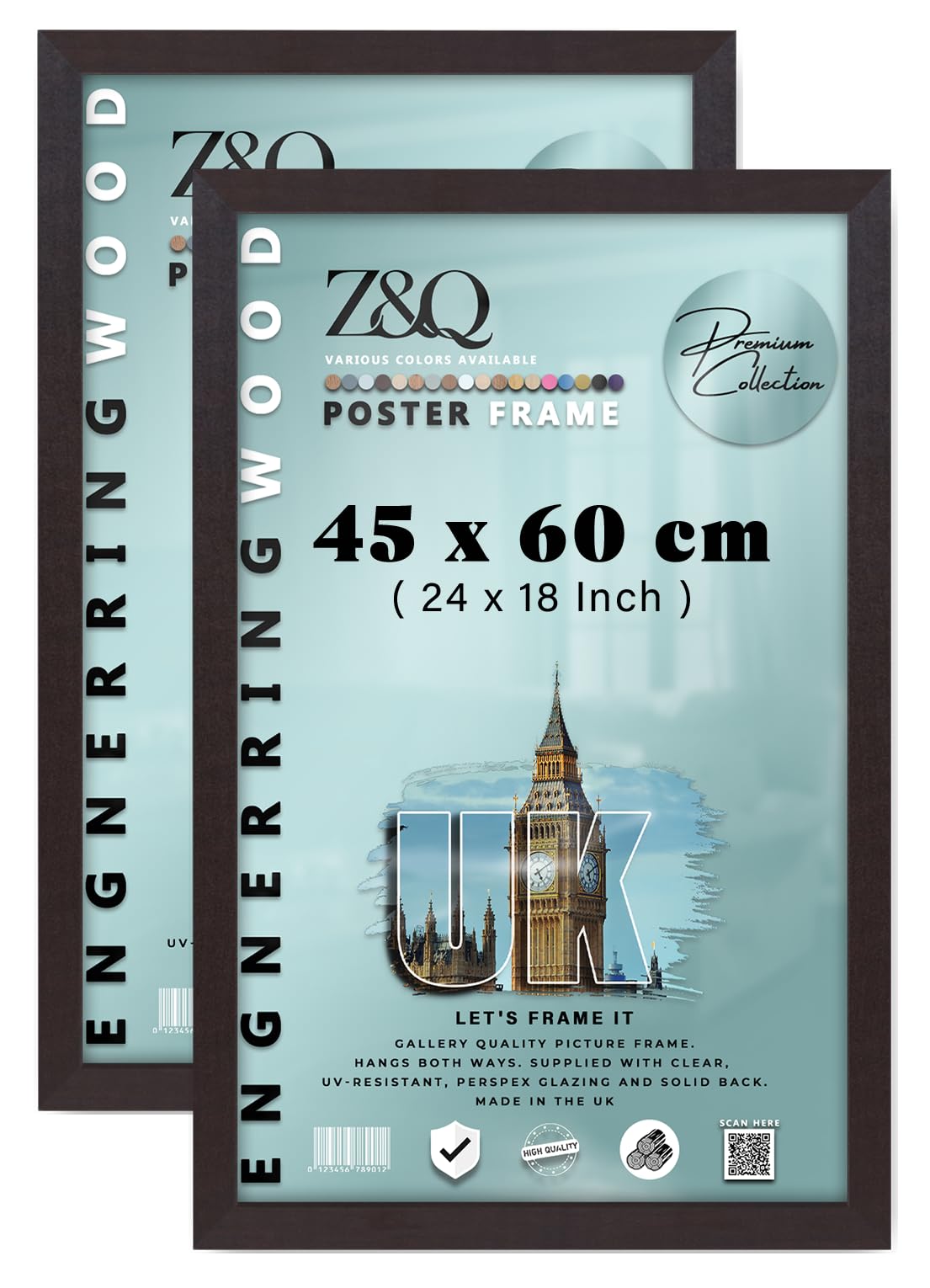 Z&Q Pack of 2 Premium MDF Wood Finish (45 x 60 CM) Poster Frame | Ideal for Portraits, Art & Wall Décor 24 x 18 Inch Frame [ Mahogany ]