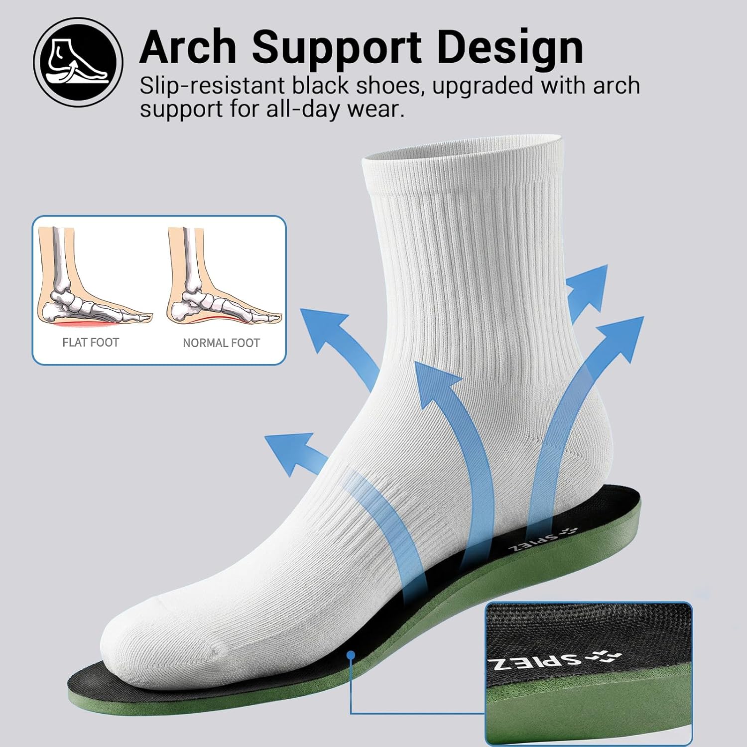 SPIEZ Slip Resistant Work Shoes for Men, Lightweight Breathable Kitchen & Restaurant Chef Shoes, Supportive Insole, Easy On/Off, Black, US 7.5–12 - Image 6