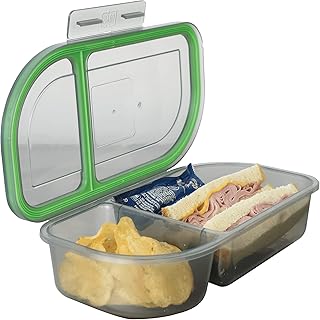 Half-Sized To-Go Divided Compartment Container, 9-1/2" X 5" X 2-1/2", Reusable, Microwave Safe, NSF Certified, Smoke/Green