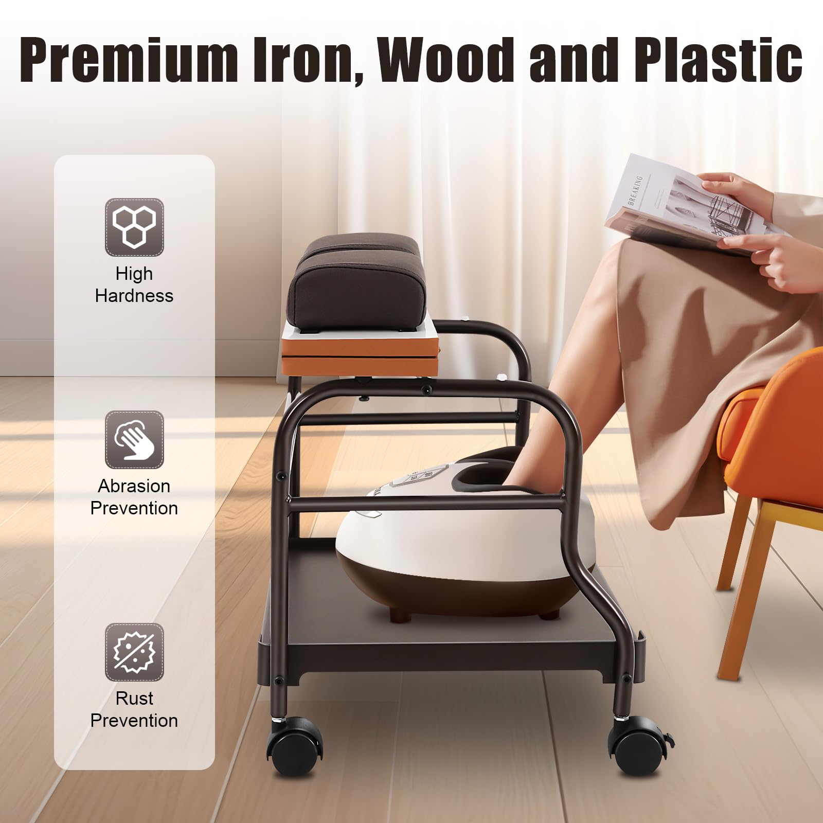 Dfmyhked Foot Bath Spa Trolley, Pedicure Foot Bath Trolley with 4 Wheels, Pedicure Cart Portable Pedicure Trolley Cart for Beauty Parlors, Medical Clinics, Hair Salons, Home Bathrooms