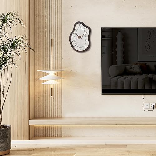 Miniatura 4 de Reloj de pared retro irregular, sin tictac, moderno, funciona con pilas, reloj de pared analógico neutro con pantalla grande, reloj marrón, relojes
