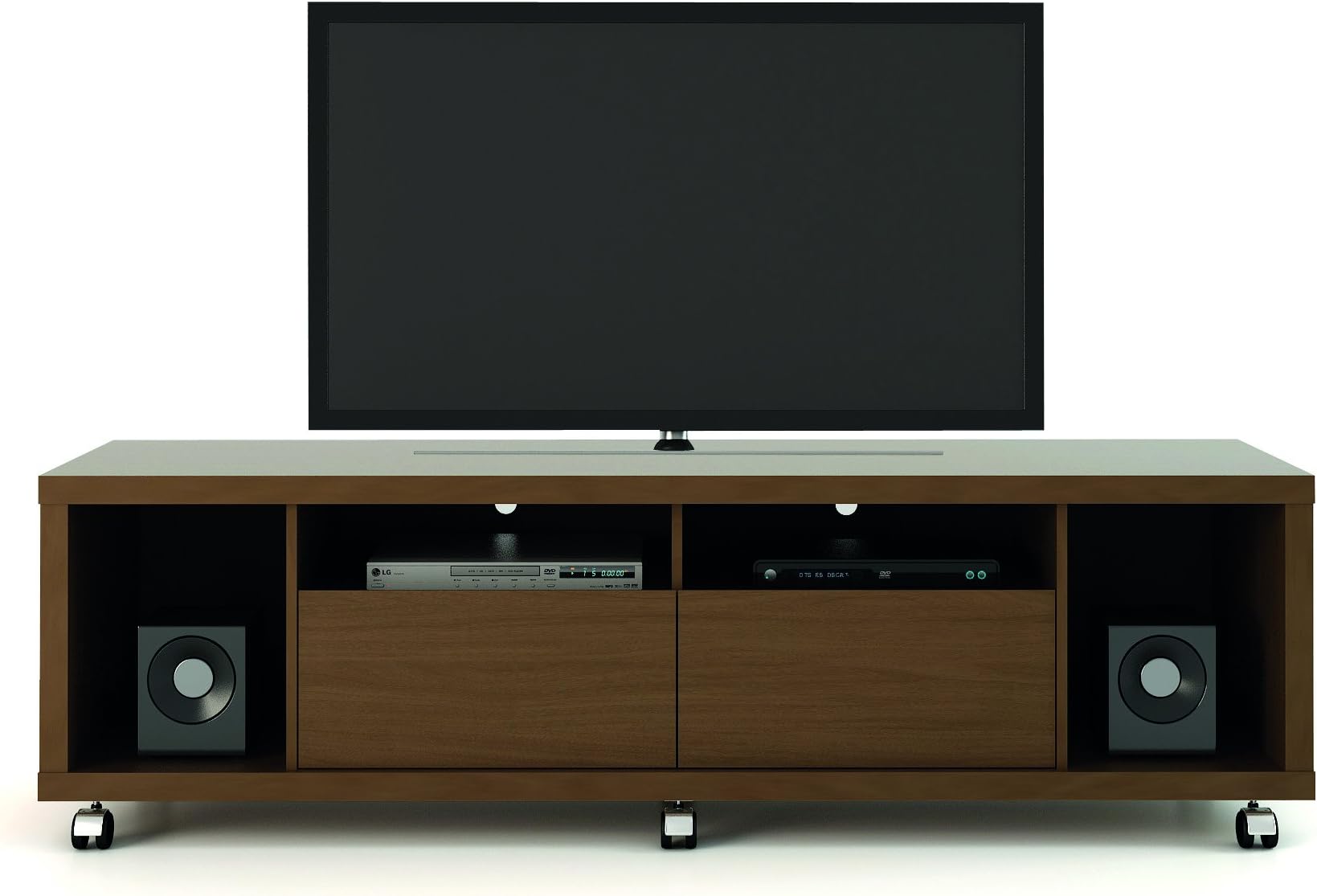 Manhattan Comfort Cabrini 1.8 Stand Collection Free Standing TV Stand with Drawers, 71" L x 20.8" D x 17.6" H, Nut Brown