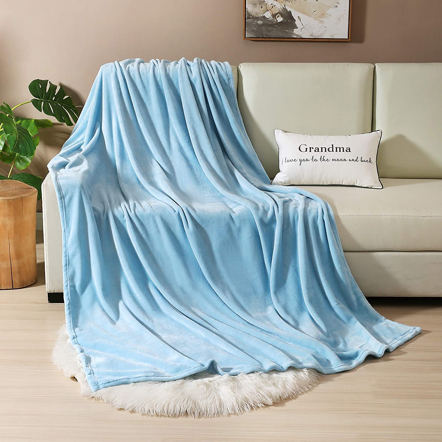 Small Blue Plush Throw Blue Soft Fleece 300GSM Small Throw Blanket