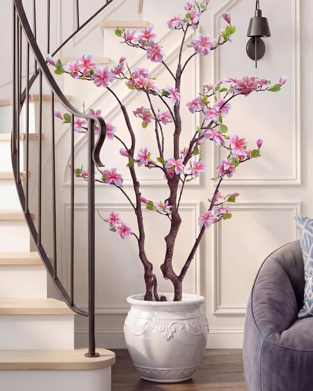 Jexine 1 Pcs 6ft Artificial Magnolia Tree Faux Magnolia Flower Tree with Pot Tall Faux Realistic Flower Plants Lifelike Plant for Indoor Outdoor Home Office Living Room Yard Patio Garden Decor (Pink)