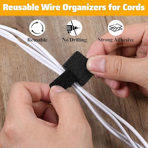 Miniatura 2 de Bewudy 80 correas de cable de gancho y bucle, bridas autoadhesivas de gancho y bucle, organizador de cables debajo del escritorio, organizadores de