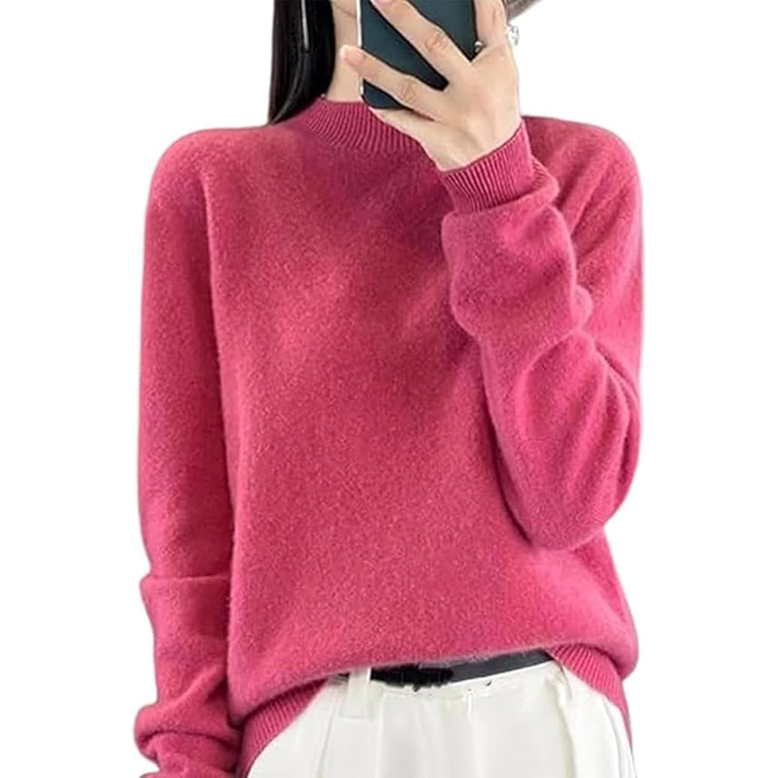 2026 New Cashmere Sweater Women Versatile Half-Turtleneck Soft Pullover Knit Soft Crewneck Long Sleeve Tops
