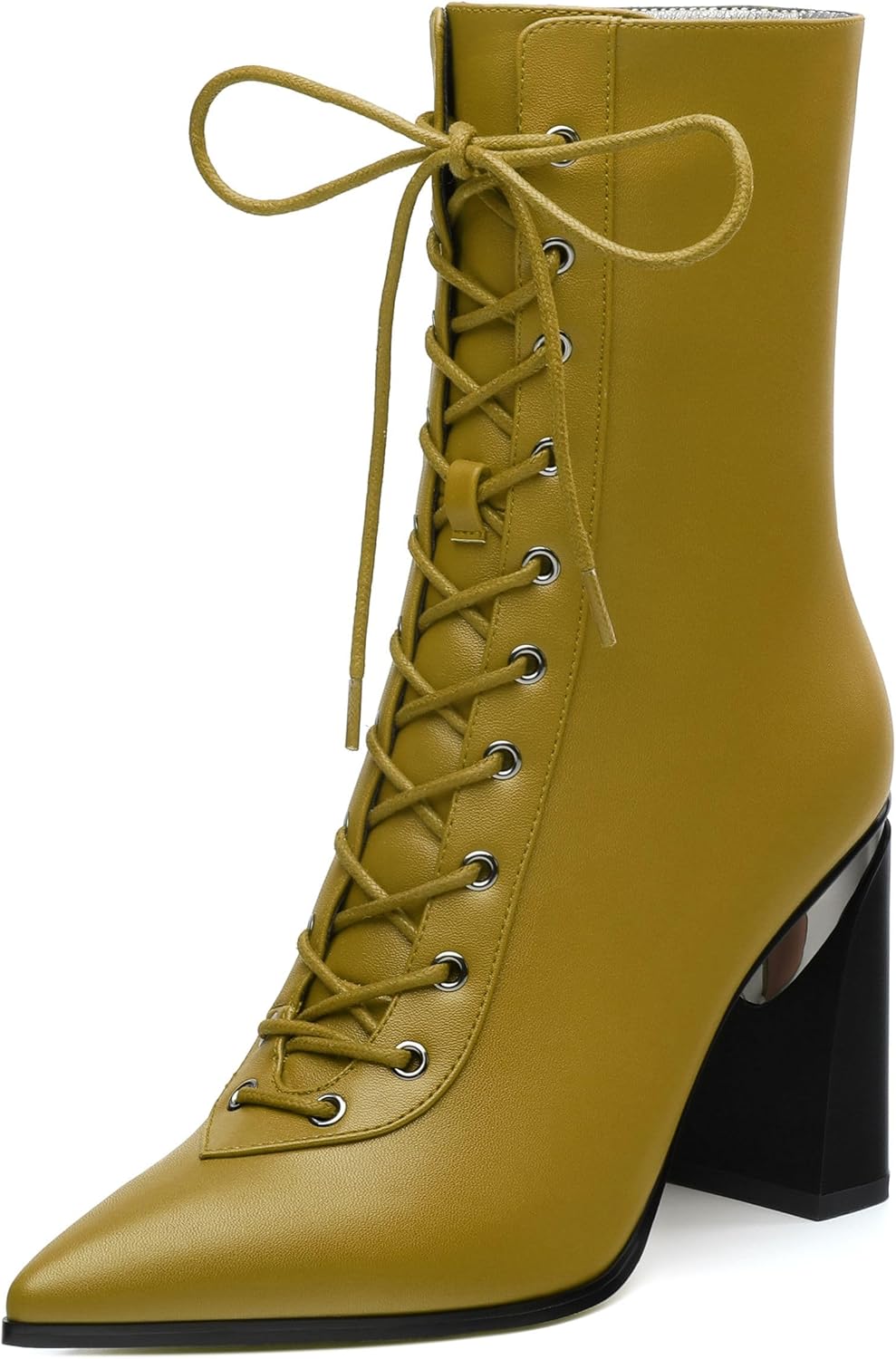 Womens Zip Chunky Heel Ankle Boots, Pointed Toe Mid Block Heel Booties for Women, Daily Boots for Working Wedding Party 3.5 inch