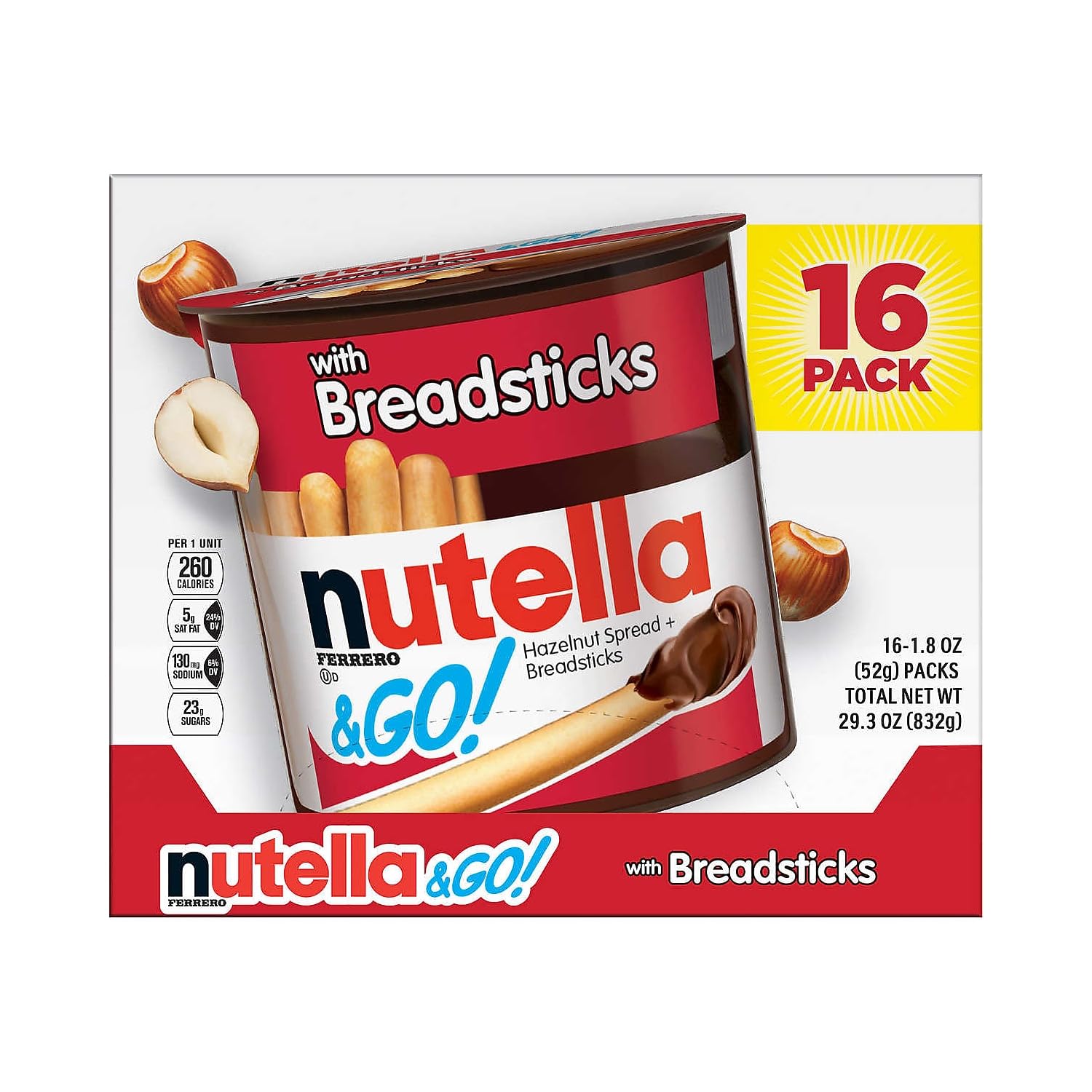 Ferrero Nutella & Go krem do malowania orzechów laskowych z Grissini 16 opakowań - 1,8 uncji każdy