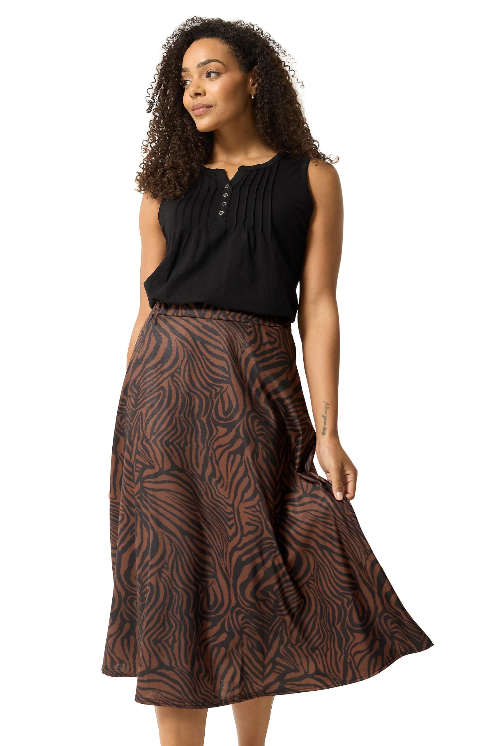 M&Co Women's Brown Zebra Print Midi Skirt In | : Size 16