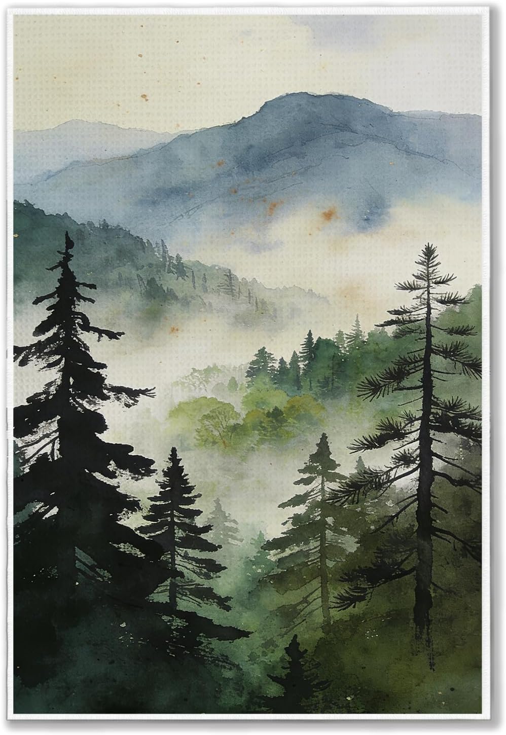 Misty Pine Tree Forest Kitchen Towels, Nature Mountain Landscape Dish Tea Towels, Rustic Green Forest Woods Decorative Hand Towels for Kitchen Bathroom, 16x24 Inch