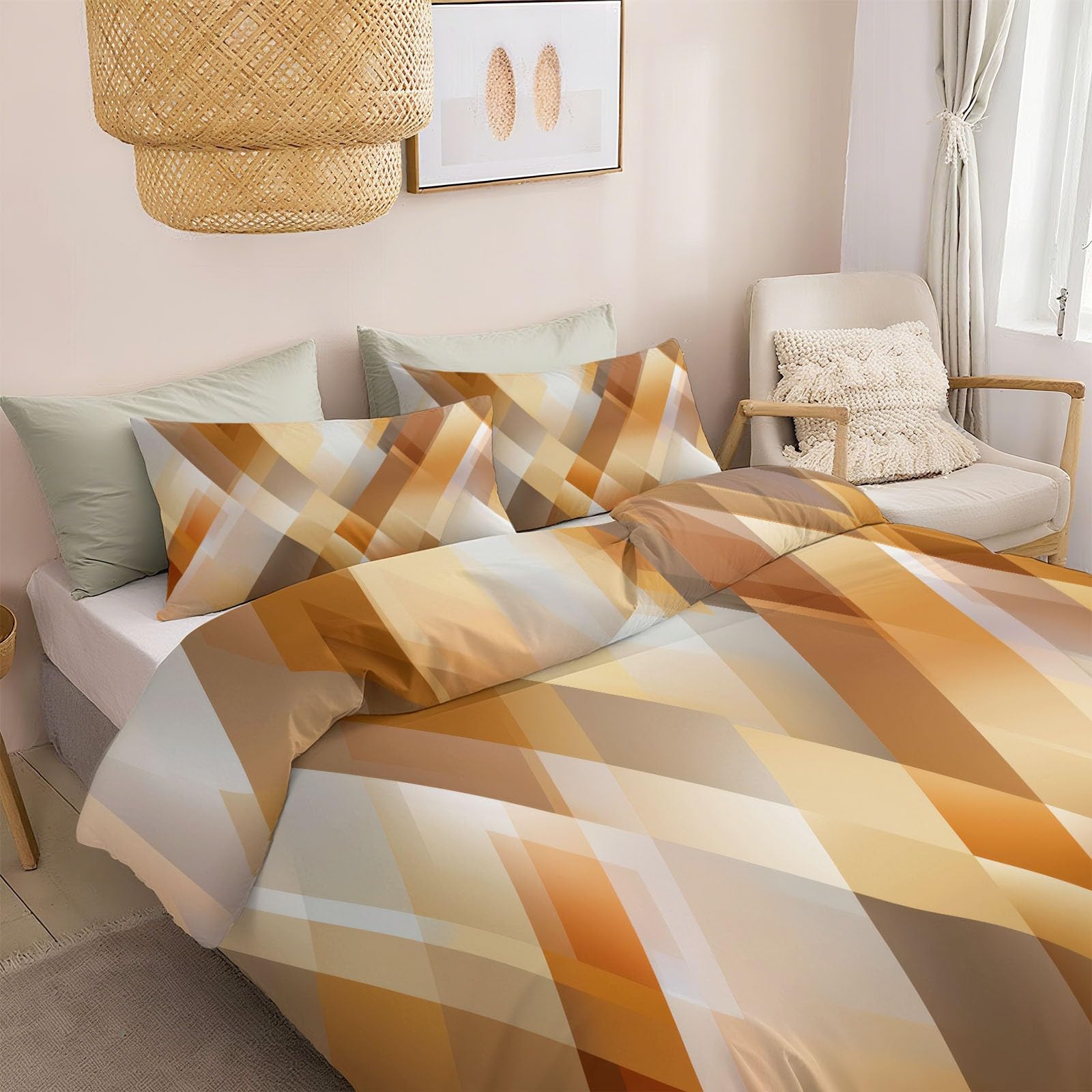 Geometryczna abstrakcyjna poszwa na kołdrę trójkątny zestaw pościeli z mikrofibry 200 x 200 cm, 3 sztuki z ukrytym zamkiem błyskawicznym, do pościeli dla dzieci, dziewczynki, chłopca, nastolatka