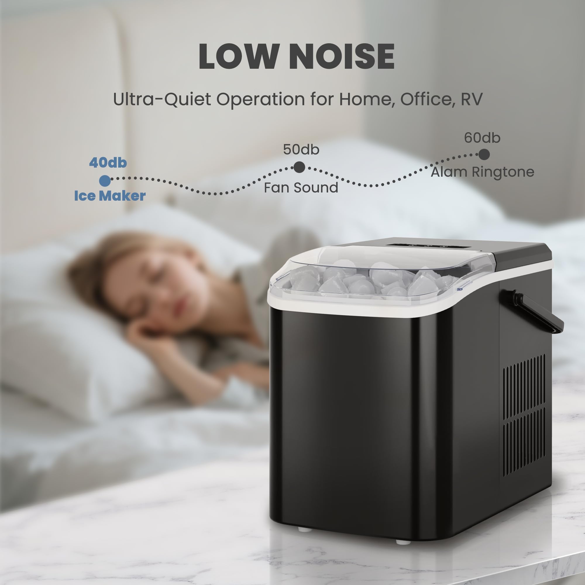 DUMOS Fast & Quiet Ice Maker for Countertop – 9 Bullet Cubes in 6 Mins, 26lbs/Day, Self-Cleaning Portable Ice Machine with Handle for Home, Kitchen, Dorm, Black - Image 8