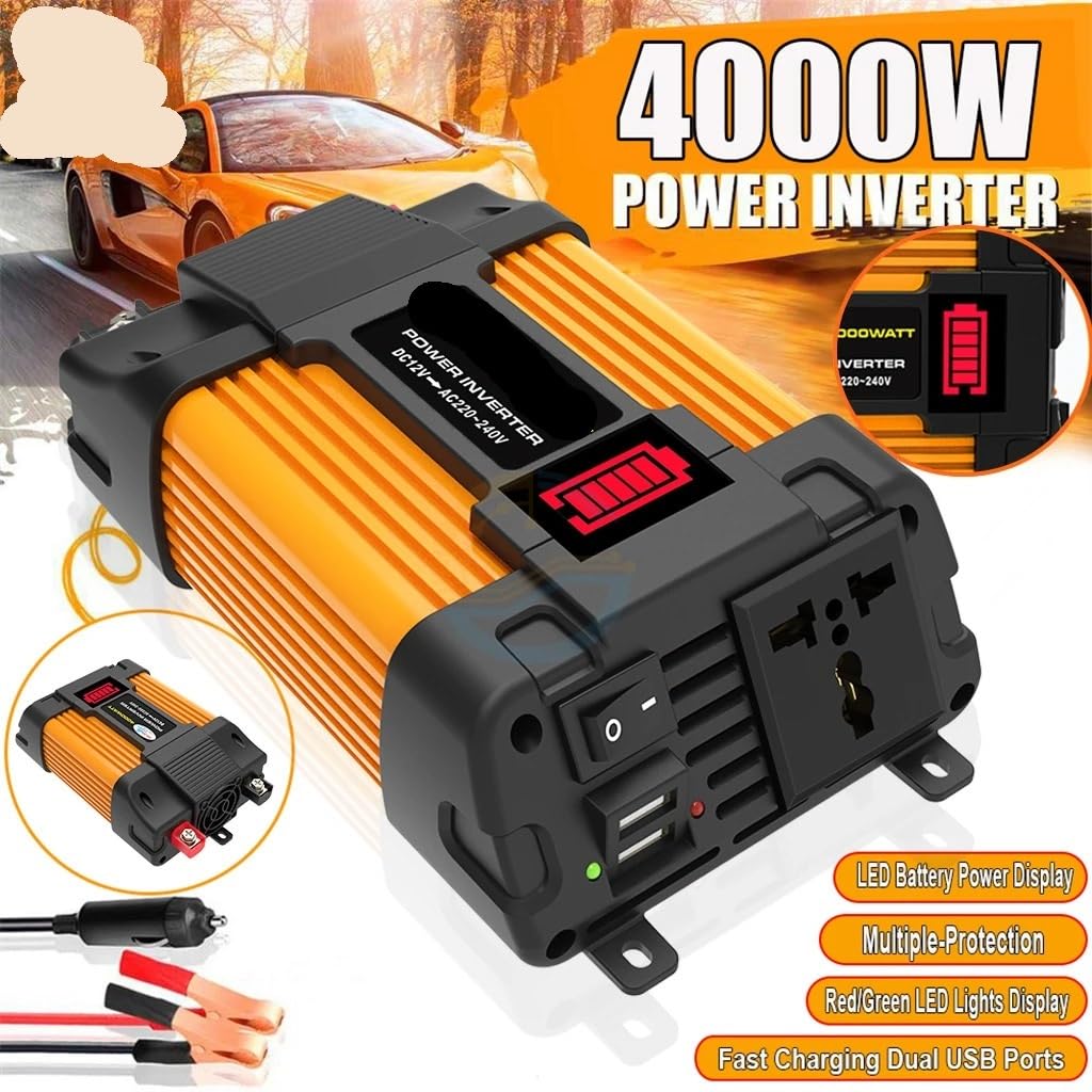 Inverter di Potenza, Convertitore di trasformatore DC-AC for auto da 6000 W, adattatore universale for presa con caricabatterie USB, stazione di ricarica rapida(6000W)