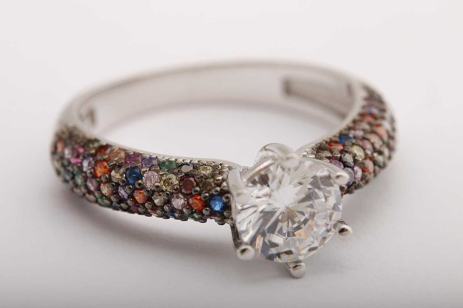 Special Wedding Design! Turkish Handmade Jewelry Round Shape White Topaz and Round Cut Turquoise Sapphire Amethyst Peridot Citrine Emerald Zircon Rhodium 925 Sterling Silver Ring Size