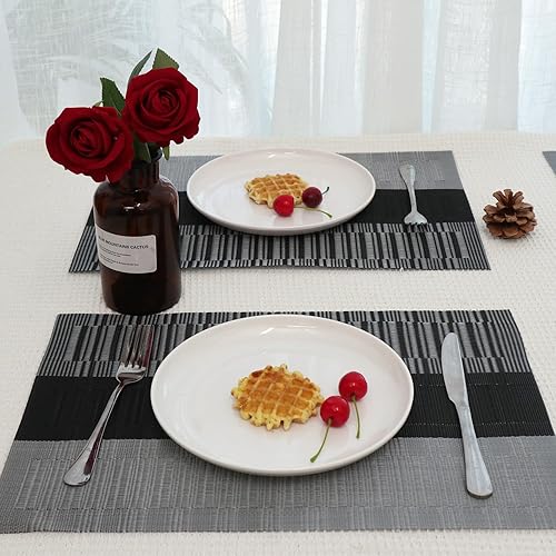 Miniatura 9 de Juego de 4 manteles individuales para mesa de comedor, manteles individuales tejidos de vinilo, lavables, resistentes al calor, fáciles de limpiar,