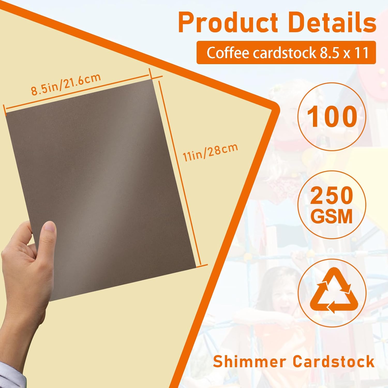 Guakicae 100 Sheets Coffee Shimmer Cardstock 8.5 x 11 Craft Paper, 250gsm/92lb Premium Glossy Paper Card Stock for Wedding Invitations, Greeting Cards, Making Cards, School Scrapbooking
