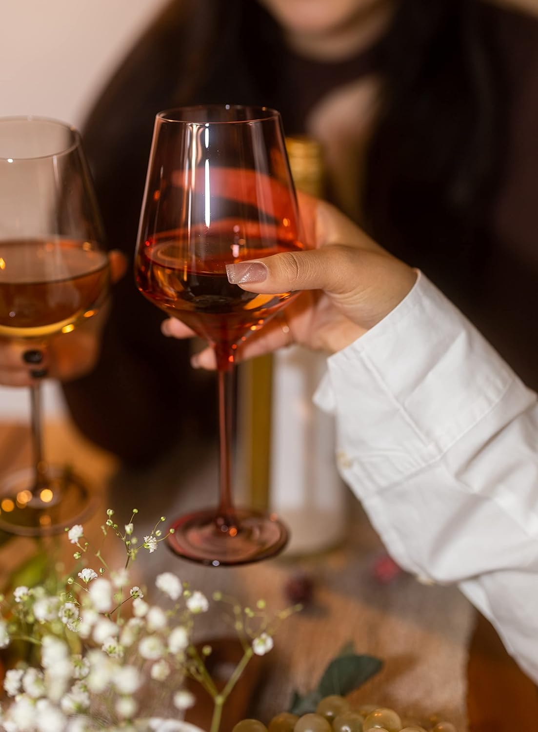 Saludi Original Dark Rose Wine Glasses, 16.5oz (Set of 6) Stemmed Single Color Red Barbie Glass - Great for All Wine Types and Occasions or Gifts - Luxury, Durable, Hand-Blown - Image 4