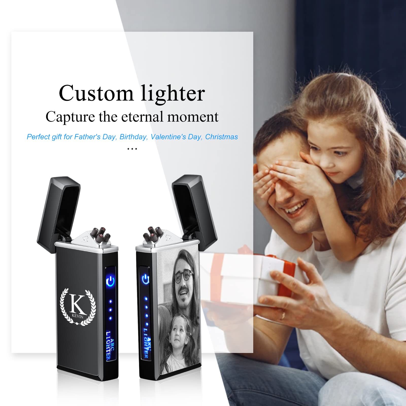 Briquet électrique personnalisable avec nom et photo gravée