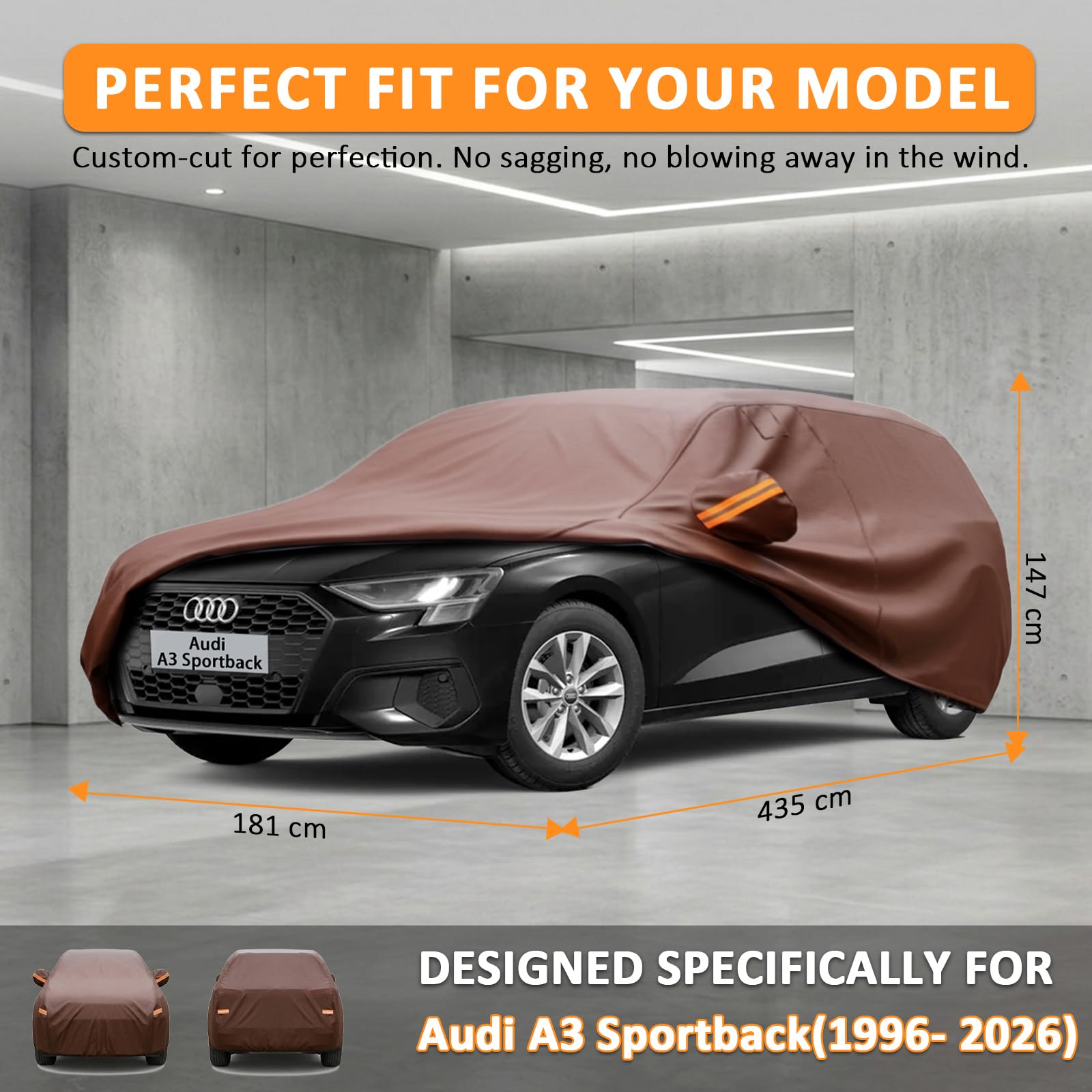 Cowtcver Cubierta de coche impermeable y transpirable, apta para Audi A3 Sportback, cubierta completa para el sol, la lluvia, el polvo, la cubierta del coche.