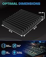 Vista 2 de Paquete de 50 paneles de espuma a prueba de sonido para paredes, 2 paneles de espuma acústica de 12 x 12 pulgadas, paneles acústicos de alta