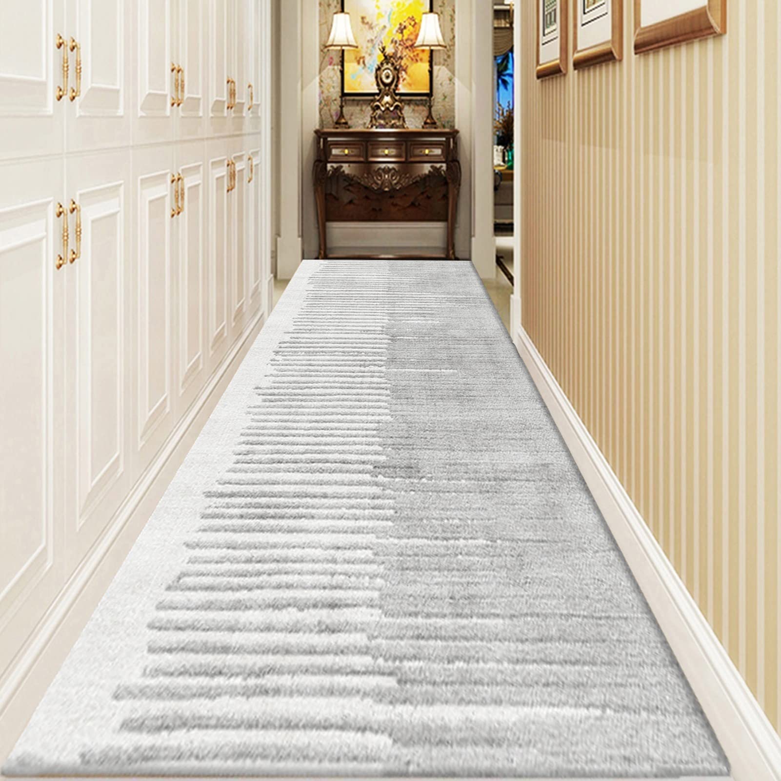 Tapis de couloir moderne lavable antidérapant gris 60x300 cm