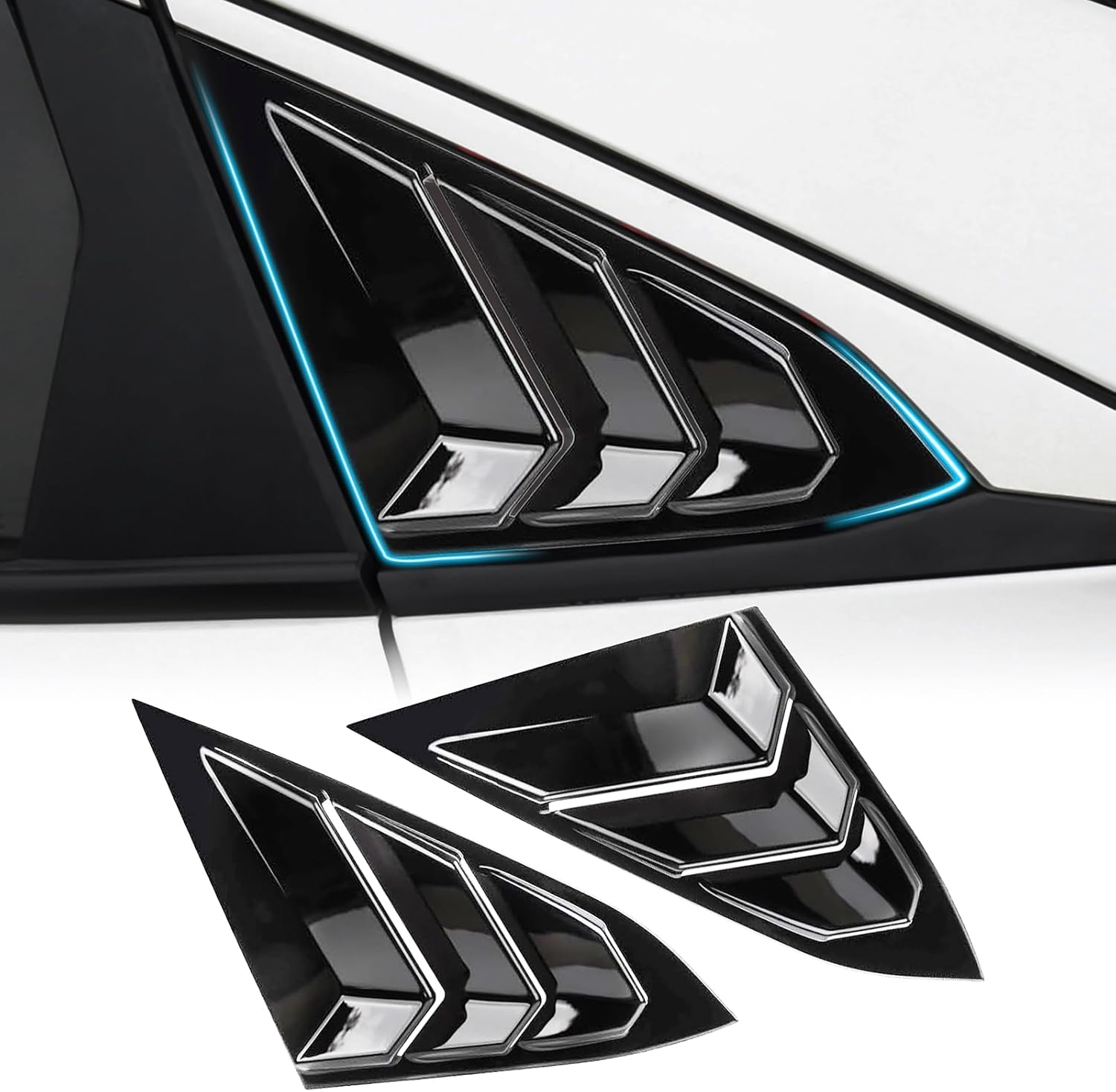 Rear Side Window Louvers for 10th Gen Civic Sedan Compatible with Honda Civic 2016-2021 Exterior Accessories Air Vent Window Scoop Shades Blinds Cover (Bright Black)