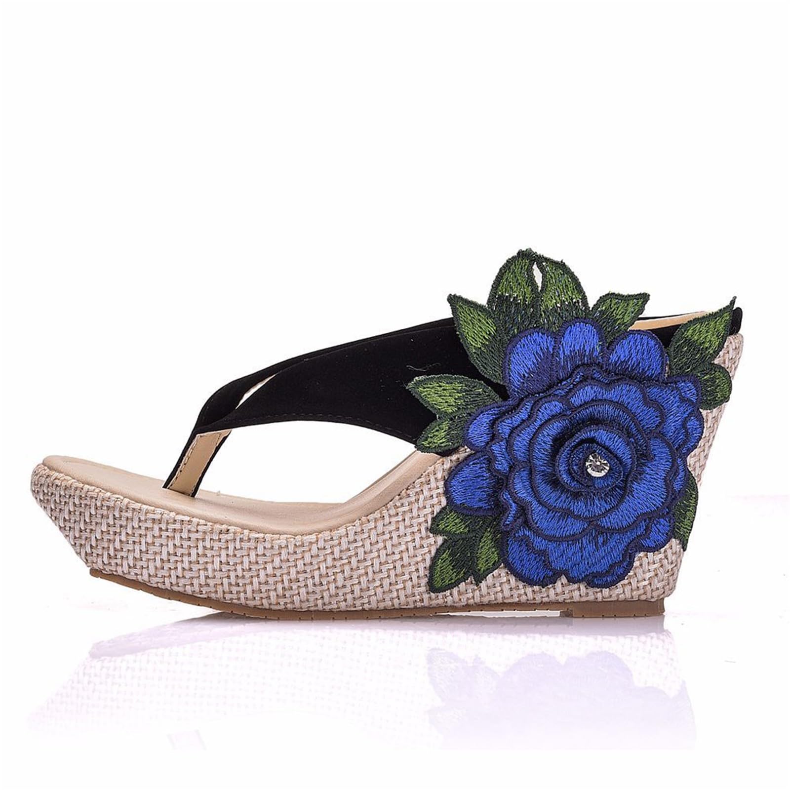 infradito estive da donna alla moda con zeppa ricamata, motivo floreale, ammortizzazione, a tutte le stesse piattaforma, casual, comode, infradito da donna, suola spessa, zeppe, piedi larghi