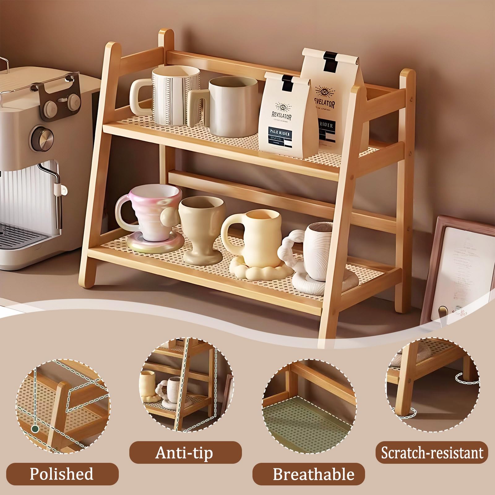Étagère à épices En Bambou 2 Niveaux – Style Rotin, Rangement Cuisine Compact Et Déco Nature !