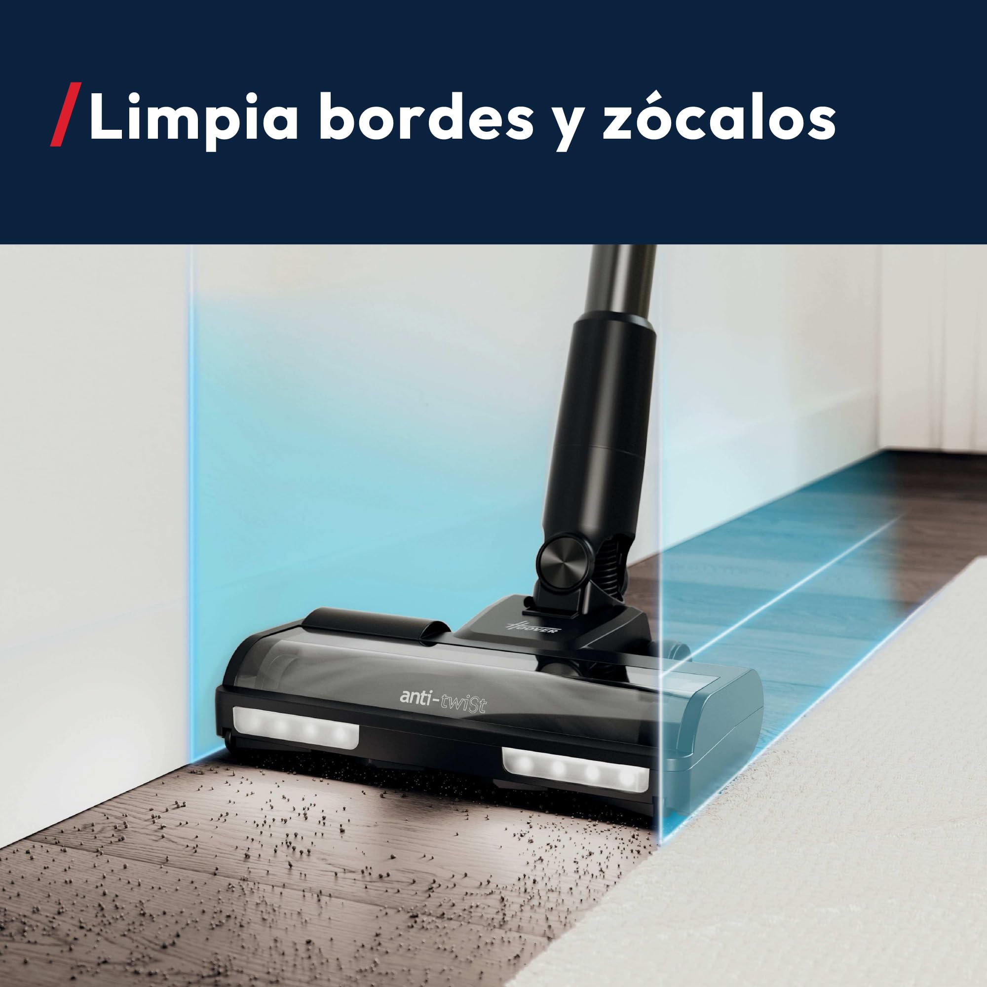 Hoover HF1 Core Pet Aspiradora Escoba Sin Cable | 50 Min de Autonomía | Cepillo Motorizado para Pelo de Mascotas en Sofás, 3 Modos, Cepillo Anti-Twist, Boquilla LED, QuickPark, 200W