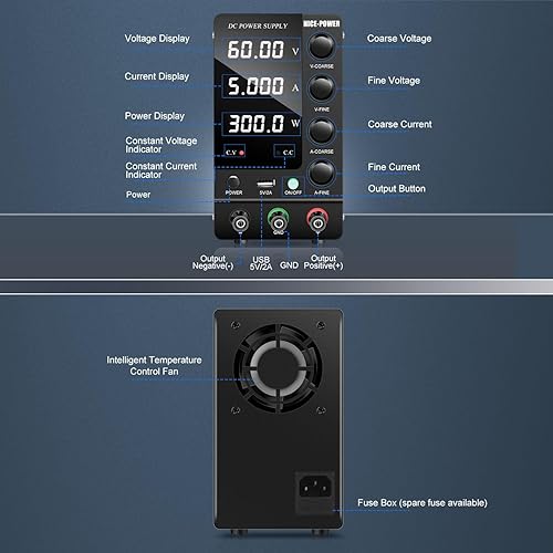 Miniatura 17 de NICE-POWER Fuente de alimentación CC variable 30V 10A, fuente de alimentación de banco de CC regulada de conmutación ajustable con interruptor
