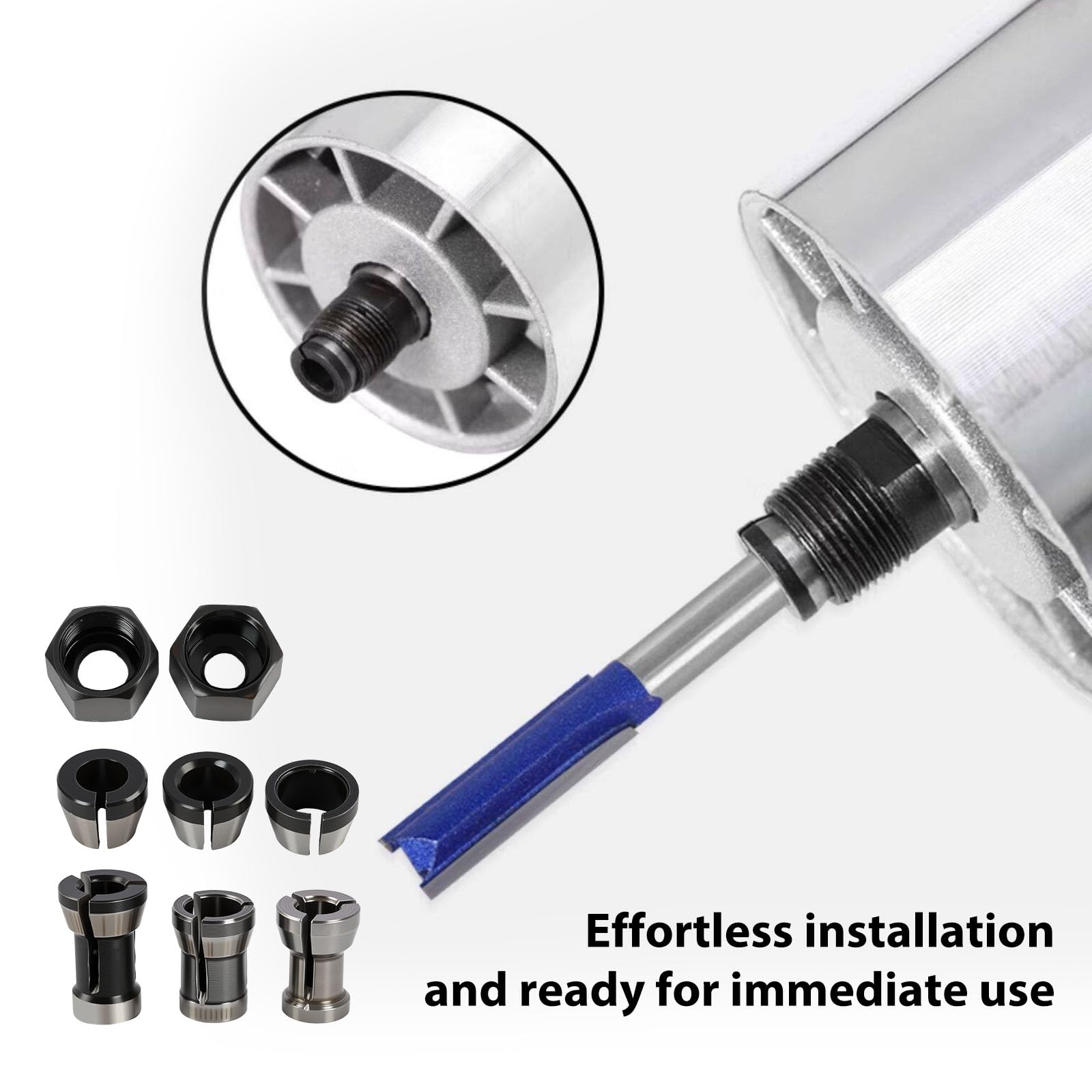 8 Stück Oberfräsen Spannzangen, Spannzangen Set 6mm 6.35mm 8mm plus 2 Muttern 13mm, Collet Adapter für Kantenfräse Trimmer Graviermaschine Holzfräse Rundschaft Fräser, präzise Klemmung Zubehör