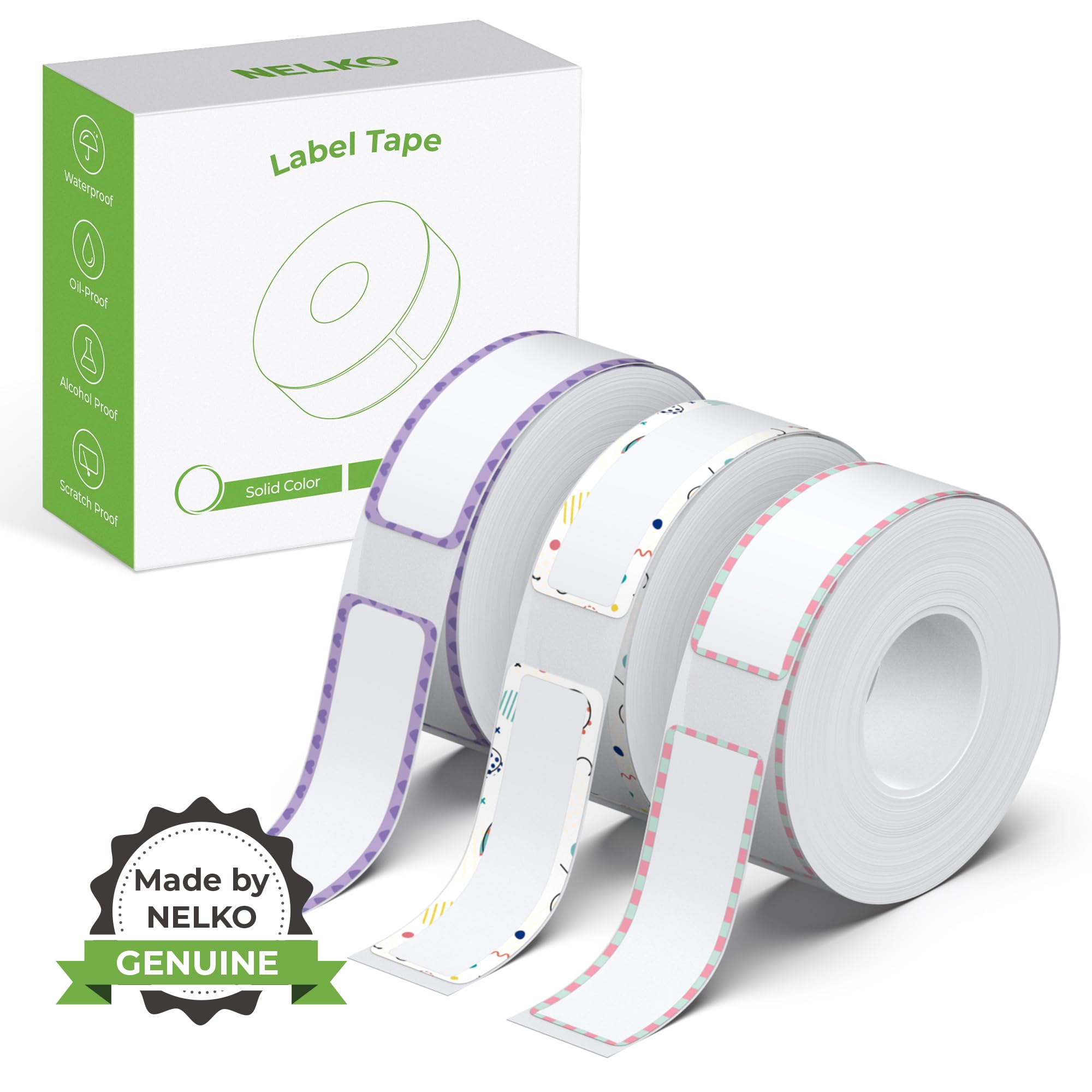 NELKO P21 Genuine Adhesive Pattern with Border 2.0 Label Paper 14x40mm (0.55"x1.57") 180 Labels/Roll, 3 Roll, for Home Office School Organization,