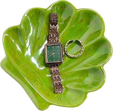 Shell Trinket Dish, Green Seashell Jewelry Dish Tray, Ceramic Ring Holder Trinket Tray Organizing Necklace Earrings Mothers Day Valentines Friendship Christmas Birthday Gifts for Women