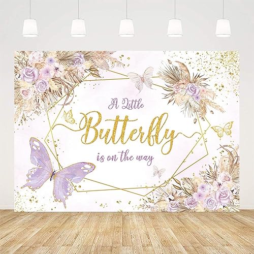 Miniatura 9 de Telón de fondo bohemio de mariposa para baby shower, de 7 x 5 pies, con texto en inglés "A Little Butterfly is on the Way", fondo de fotografía