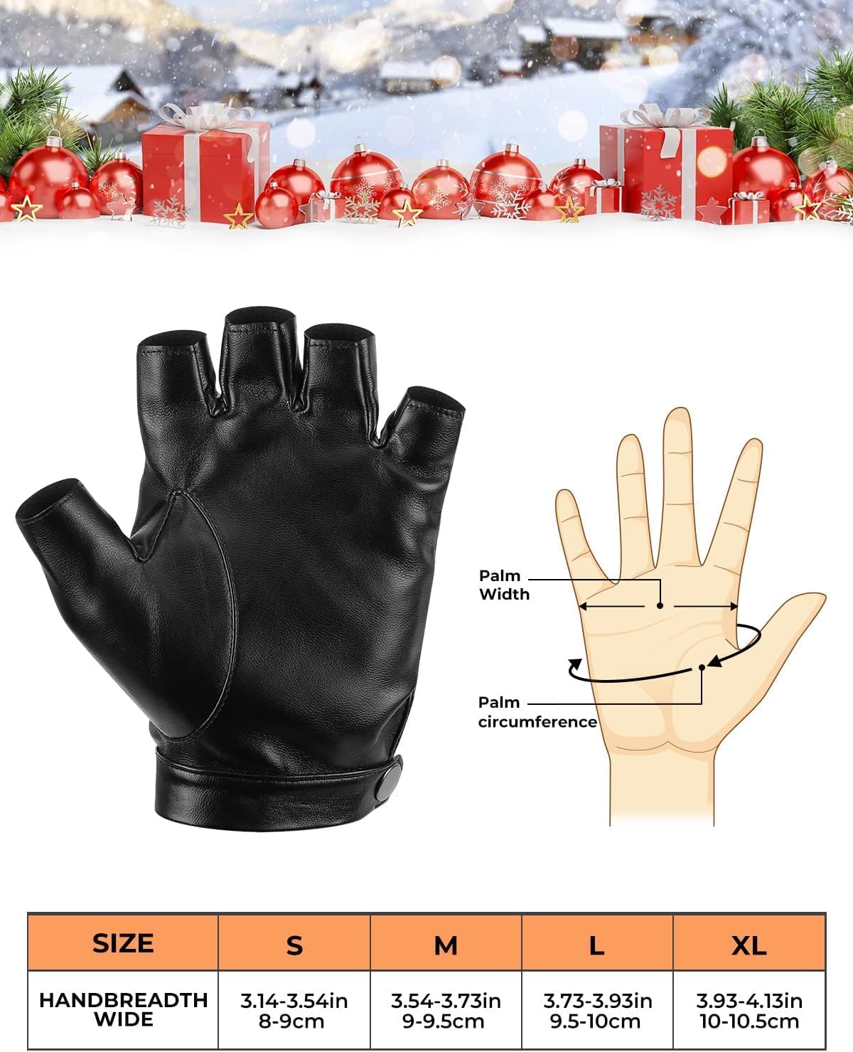 KEMIMOTO Fingerless Driving Gloves PU Faux Leather Outdoor Sport Black Half Finger Glove for Men Women Teens, Black - Image 5