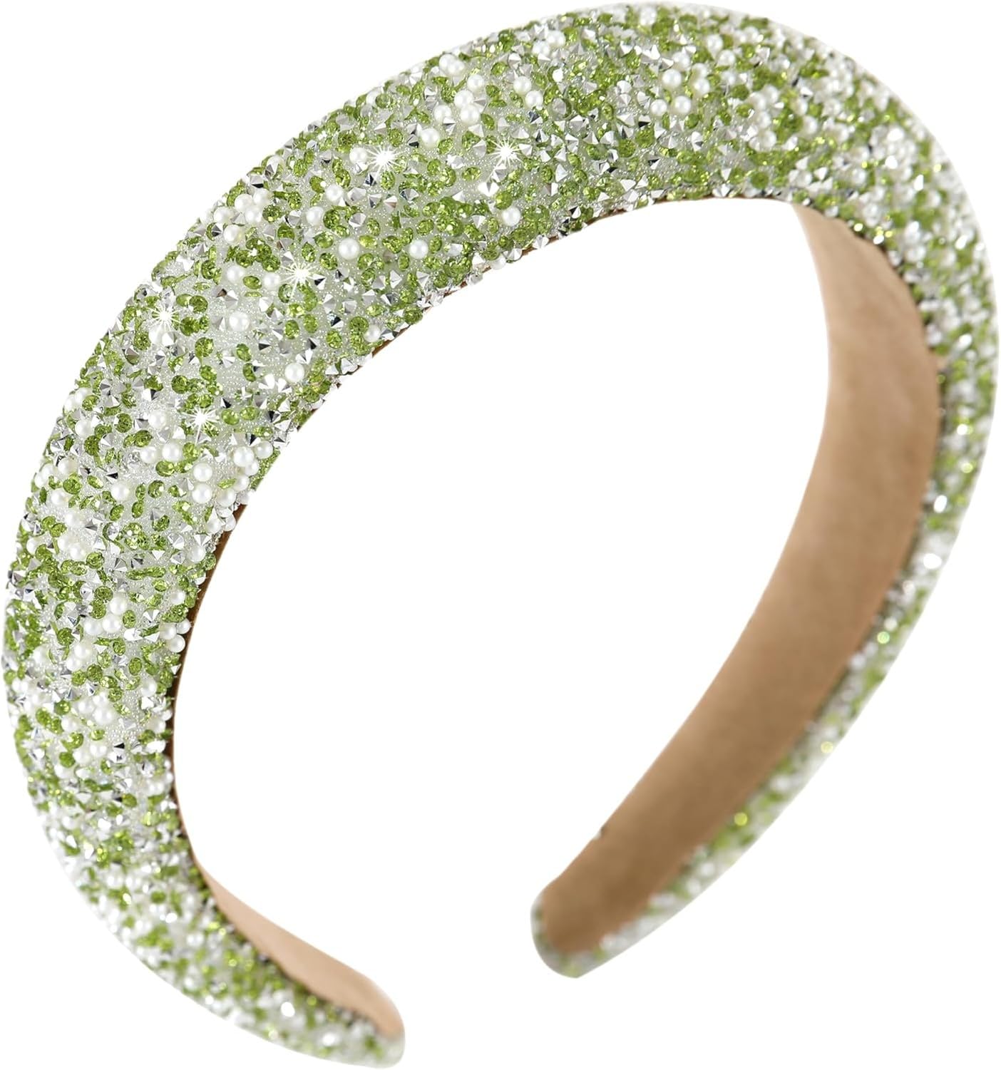 KGAIXN Diamond Rhinestone Jeweled Headbands for Women Girls Bling Sparkle Beaded Crystal Thick Padded Hairband Non Slip Glitter Hair Hoop Accessories, C-Green