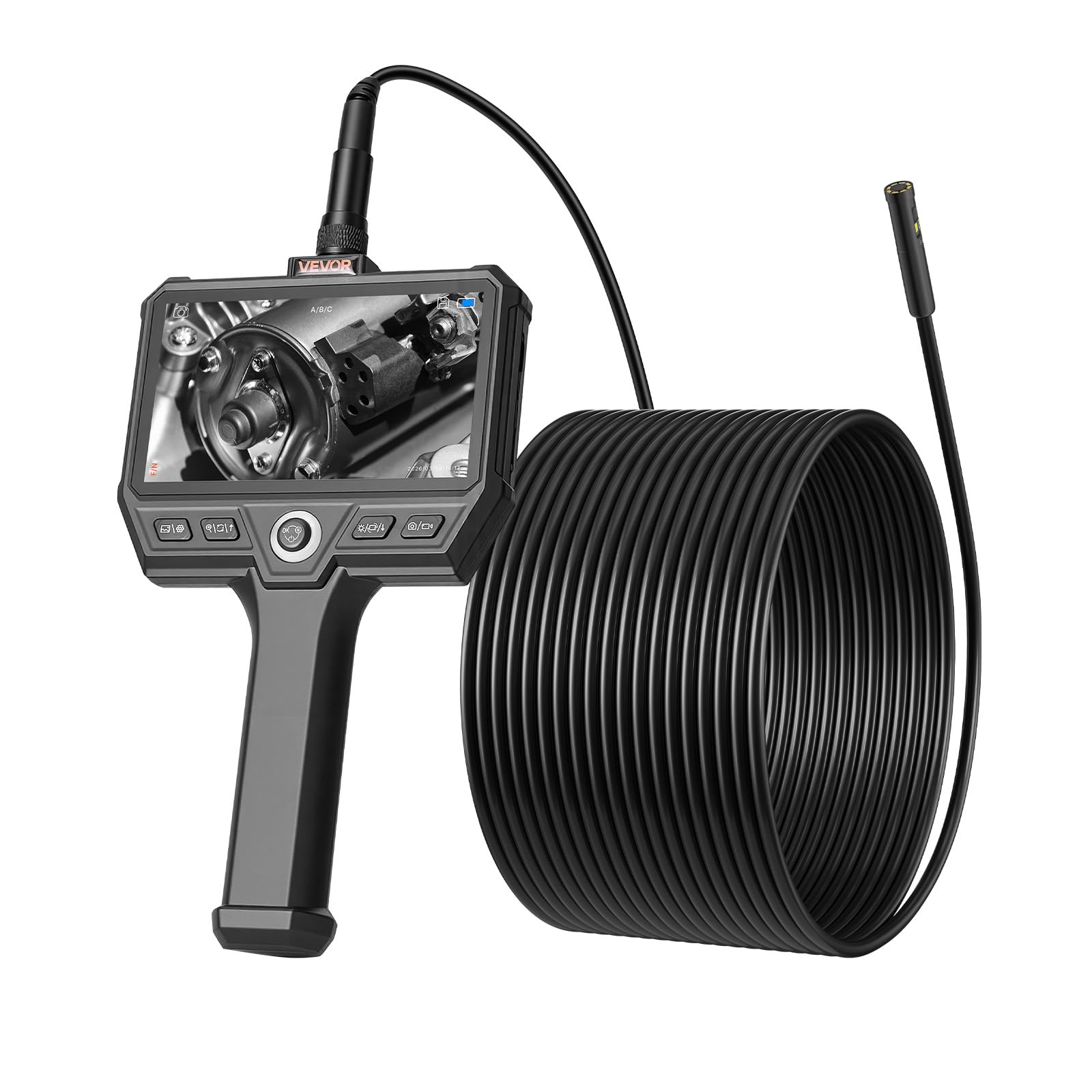 VEVOR Triple Lens Endoskopkamera mit Licht, Inspektionskamera mit 5 Zoll Bildschirm 10 m Kabel & 5000mAh Akku, 8 mm Rohrkamera mit 8X Zoom & IP67, Boroskopkamera mit Handgriff für Auto Rohre Abfluss